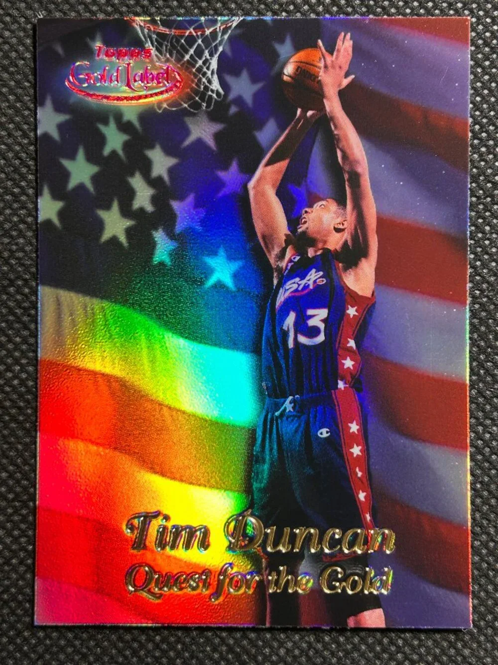 1999 Topps Quest for the Gold Label RED MISSING SERIAL #/25 Tim Duncan